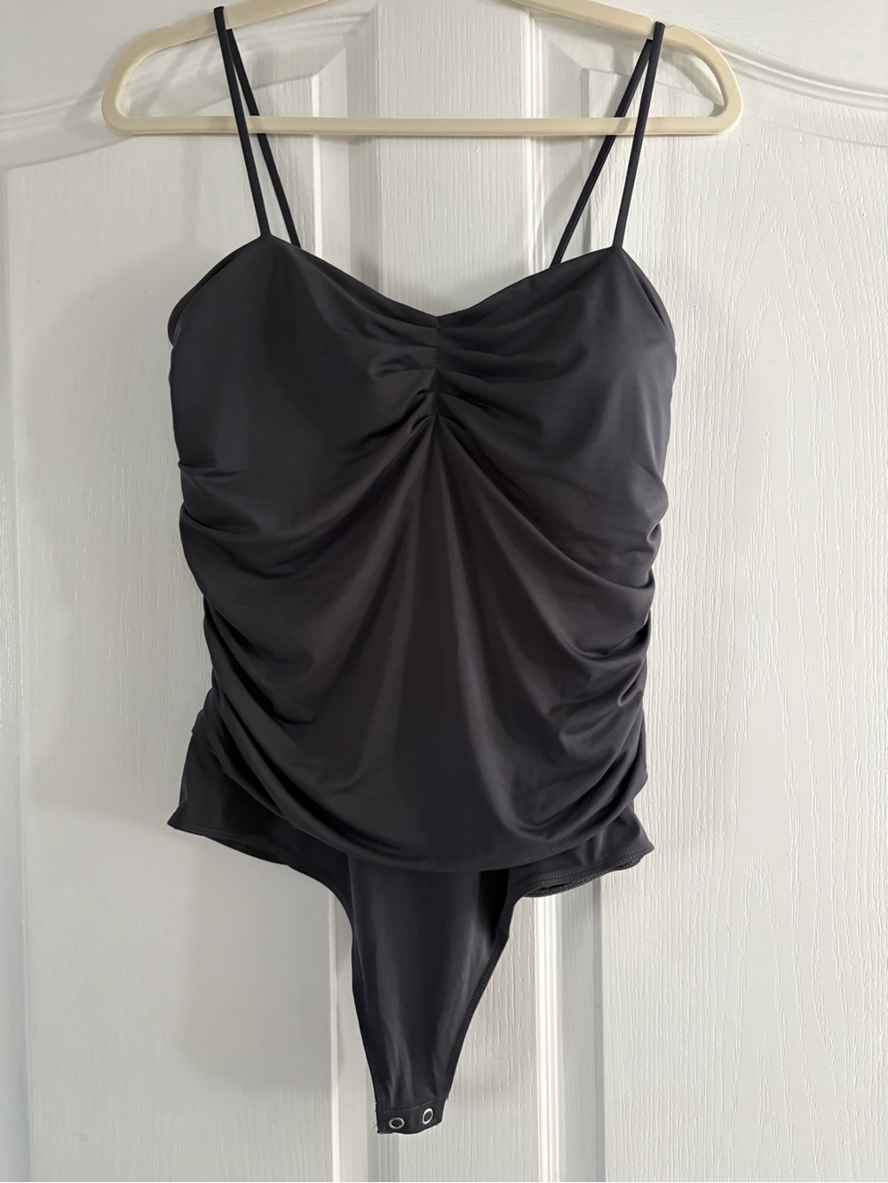 Express Ruched Strappy Bodysuit - Charcoal Grey
